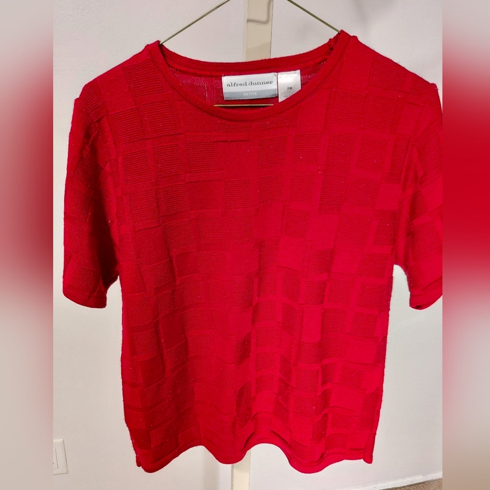 Alfred Dunner Bright Red Short Sleeve Textured Tee
